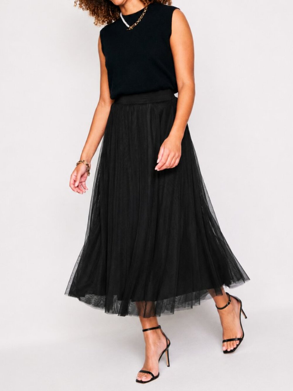 NWT Boden Isabella Black Tulle Midi Skirt 6P Petite